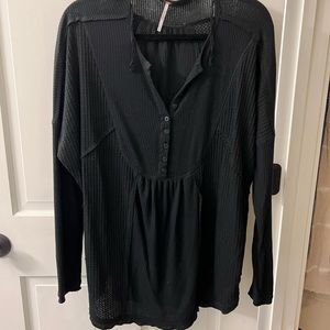 Free People black Leo henley waffleknit for layering